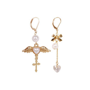 angel heart cross earrings