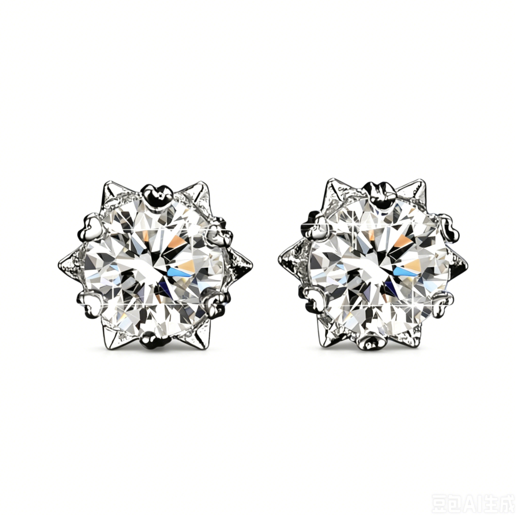 Women’s 1-Carat Moissanite Snowflake Earrings with Six-Prong Setting