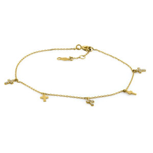solid 14k yellow gold cross cz bracelet