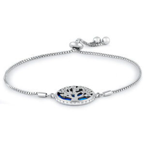 sterling silver adjustable tree of life blue lab opal & clear cz box chain bracelet