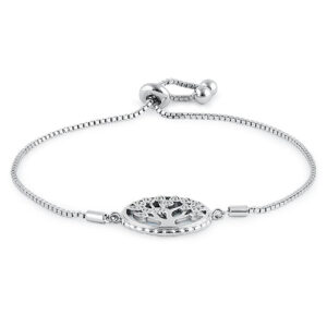 sterling silver adjustable tree of life white lab opal & clear cz box chain bracelet