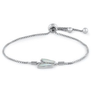 sterling silver adjustable butterfly white lab opal & clear cz box chain bracelet