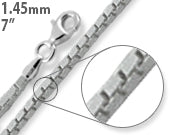 sterling silver 7" box chain bracelet 1.45mm