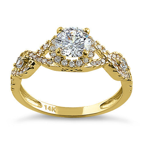solid 14k yellow gold regal twist halo round cz engagement ring solid 14k yellow gold regal twist halo round cz engagement ring