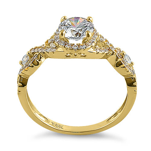 solid 14k yellow gold regal twist halo round cz engagement ring solid 14k yellow gold regal twist halo round cz engagement ring