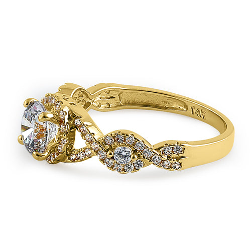solid 14k yellow gold regal twist halo round cz engagement ring solid 14k yellow gold regal twist halo round cz engagement ring