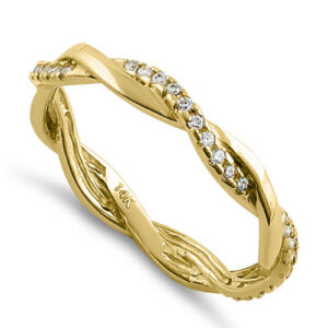 solid 14k gold twisted cz ring