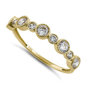 solid 14k yellow gold half eternity round cz ring