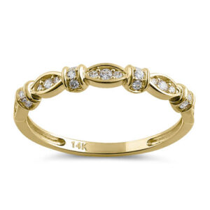 solid 14k yellow gold half eternity round marquise cz ring