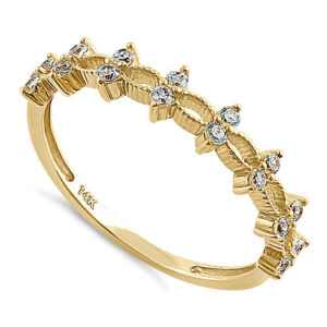 solid 14k yellow gold double round clear cz ring