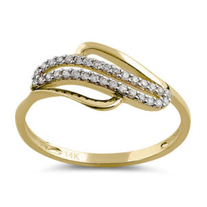 solid 14k yellow gold curved cz ring