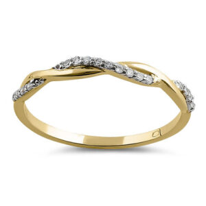 solid 14k yellow gold twist cz ring