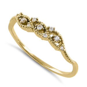 solid 14k yellow gold abstract cz ring
