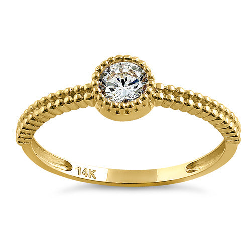 solid 14k yellow gold beaded round cz ring solid 14k yellow gold beaded round cz ring