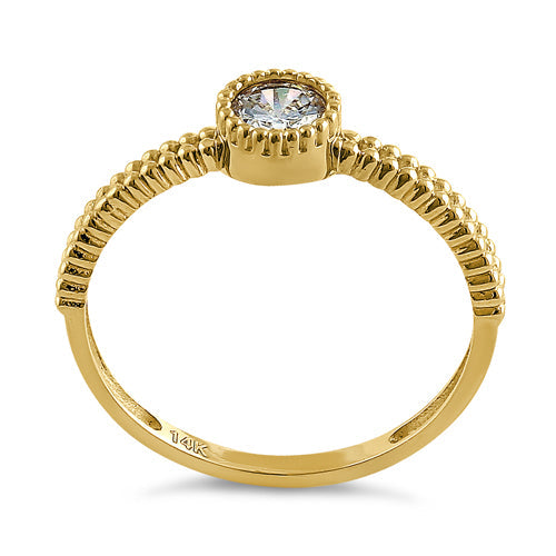 solid 14k yellow gold beaded round cz ring solid 14k yellow gold beaded round cz ring