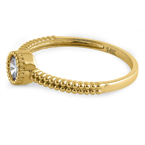solid 14k yellow gold beaded round cz ring solid 14k yellow gold beaded round cz ring