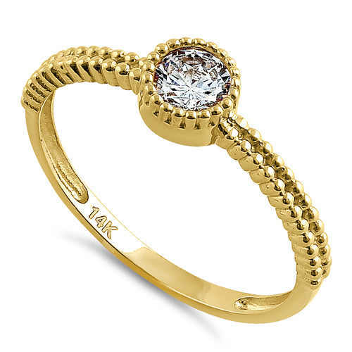 solid 14k yellow gold beaded round cz ring solid 14k yellow gold beaded round cz ring