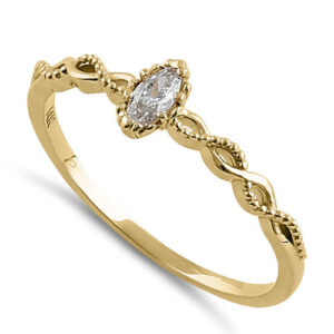 solid 14k yellow gold elegant marquise cz ring