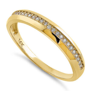 solid 14k yellow gold channel half eternity round cz ring