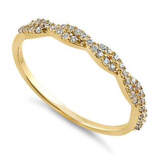 solid 14k yellow gold twist round clear cz ring