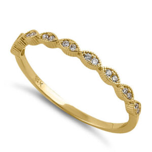 solid 14k yellow gold thin half eternity cz ring