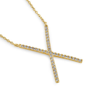 solid 14k yellow gold cz x necklace