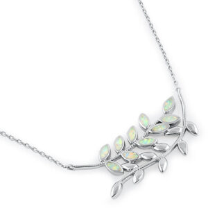 serling silver white opal trendy leaf necklace