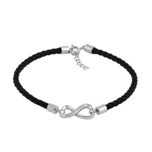 sterling silver black leather infinity cz bracelet