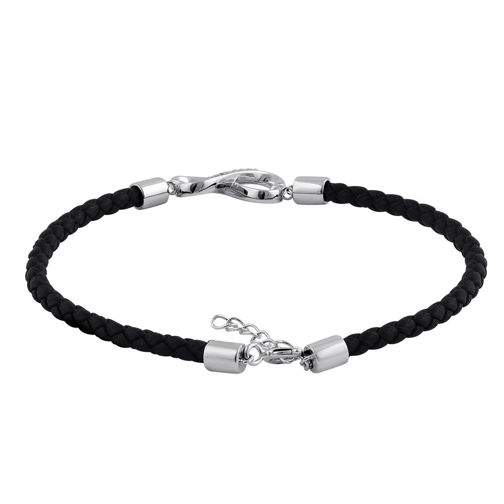 sterling silver black leather infinity cz bracelet sterling silver black leather infinity cz bracelet