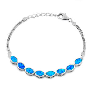 sterling silver blue lab opal 7.0mm x 4.5mm marquise with box chain bracelet