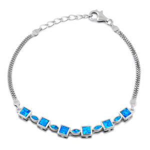 sterling silver blue lab opal marquise and square beaded bracelet