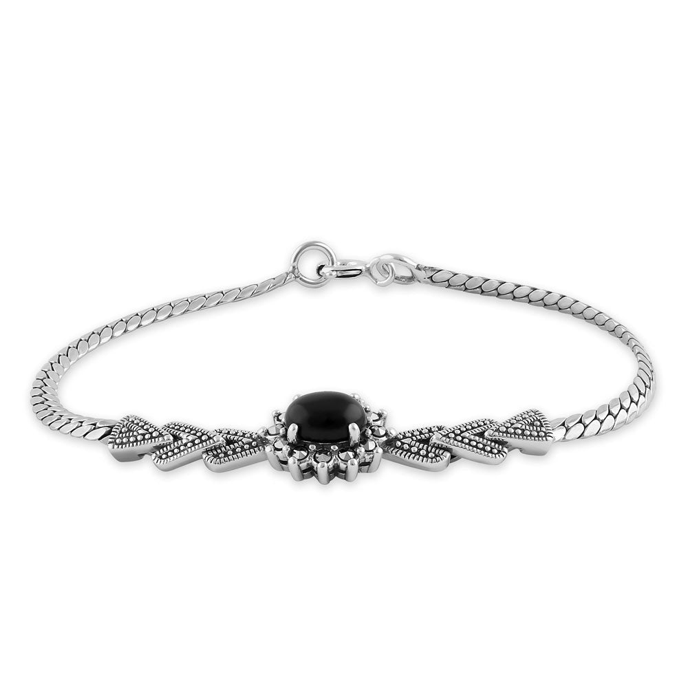 sterling silver arrow flower black onyx oval marcasite bracelet sterling silver arrow flower black onyx oval marcasite bracelet