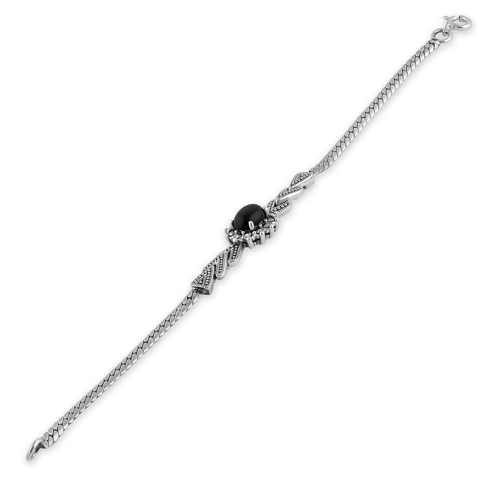 sterling silver arrow flower black onyx oval marcasite bracelet sterling silver arrow flower black onyx oval marcasite bracelet