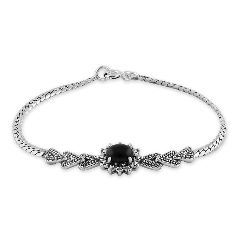 sterling silver arrow flower black onyx oval marcasite bracelet sterling silver arrow flower black onyx oval marcasite bracelet