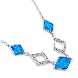 sterling silver blue lab opal greek diamond necklace