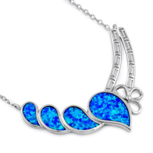 sterling silver blue lab opal curved drops greek necklace