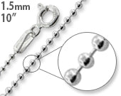 sterling silver 10" bead chain bracelet/anklet 1.5mm