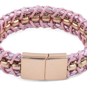 rose gold plated steel chain pink leather bracelet