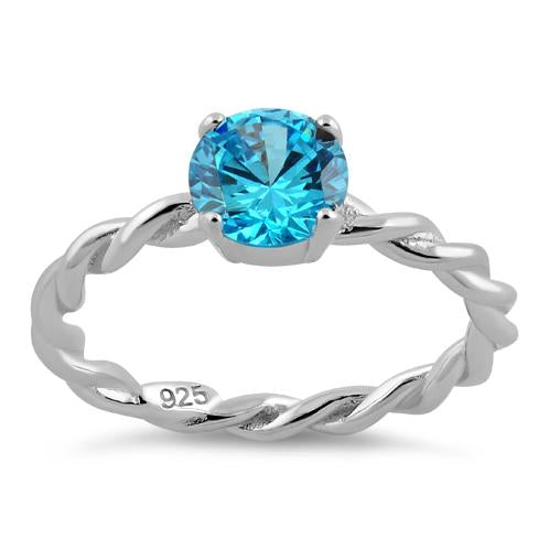 sterling silver aqua twisted band cz ring sterling silver aqua twisted band cz ring