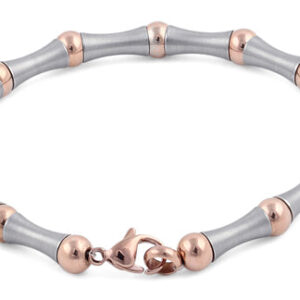 stainless steel and rose gold plated steel bead and bar bracelet