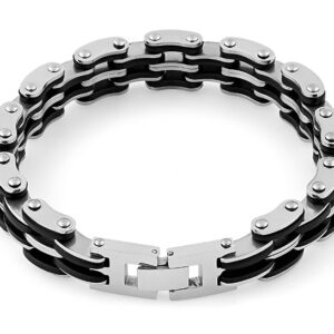 stainless steel black rubber link bracelet