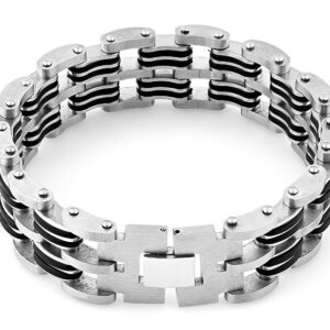 stainless steel black rubber link bracelet