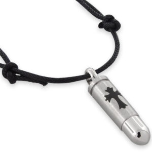 stainless steel bullet w/ cross design necklace