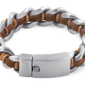stainless steel chain brown leather bracelet