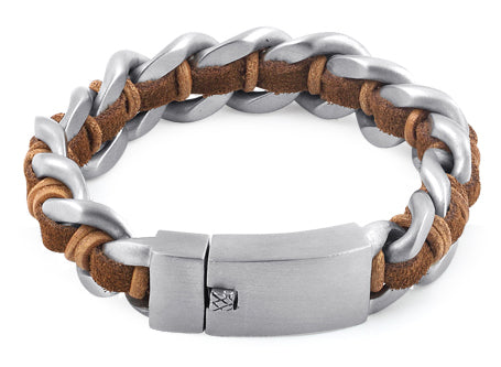 stainless steel chain brown leather bracelet stainless steel chain brown leather bracelet