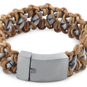 stainless steel chain tan leather bracelet