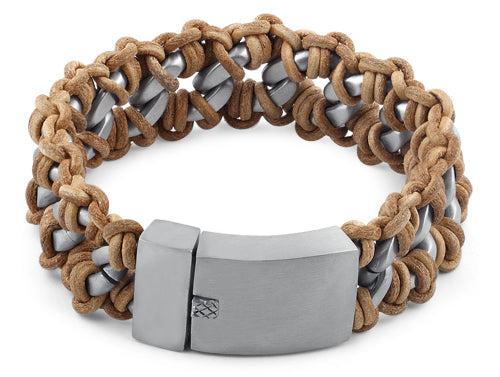 stainless steel chain tan leather bracelet stainless steel chain tan leather bracelet