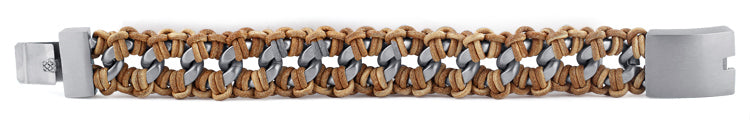 stainless steel chain tan leather bracelet stainless steel chain tan leather bracelet