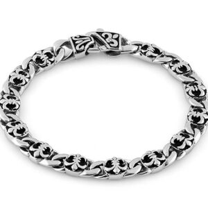stainless steel fleur de lis link bracelet