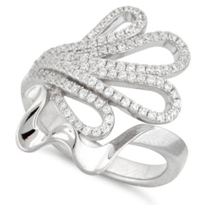 sterling silver abstract flower pave cz ring